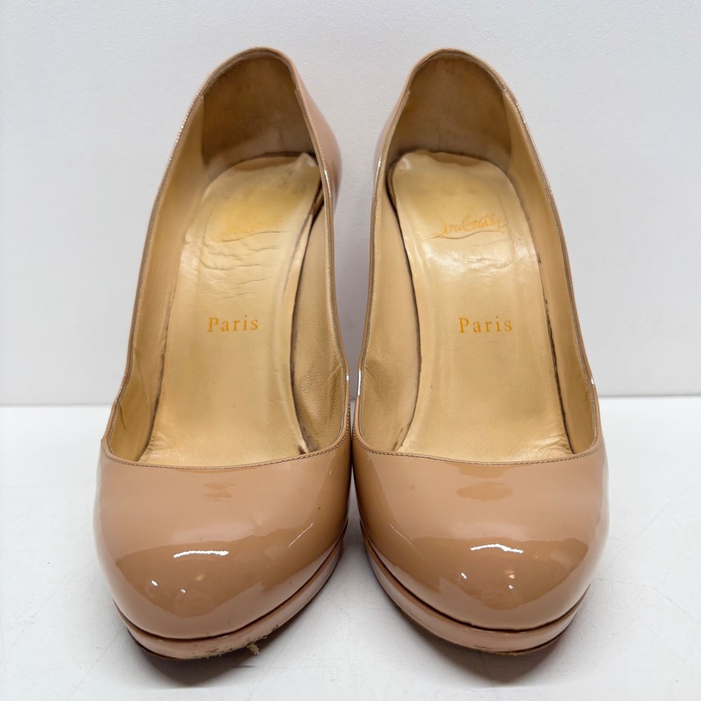 Christian Louboutin Patent Leather Pumps Womens 37 Nude Platform Red Bottoms - Picture 7 of 16